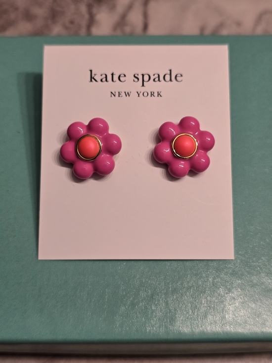 kate spade Jewelry - Kate Spade Hot Pink Flower Stud Earrings with Coral Center